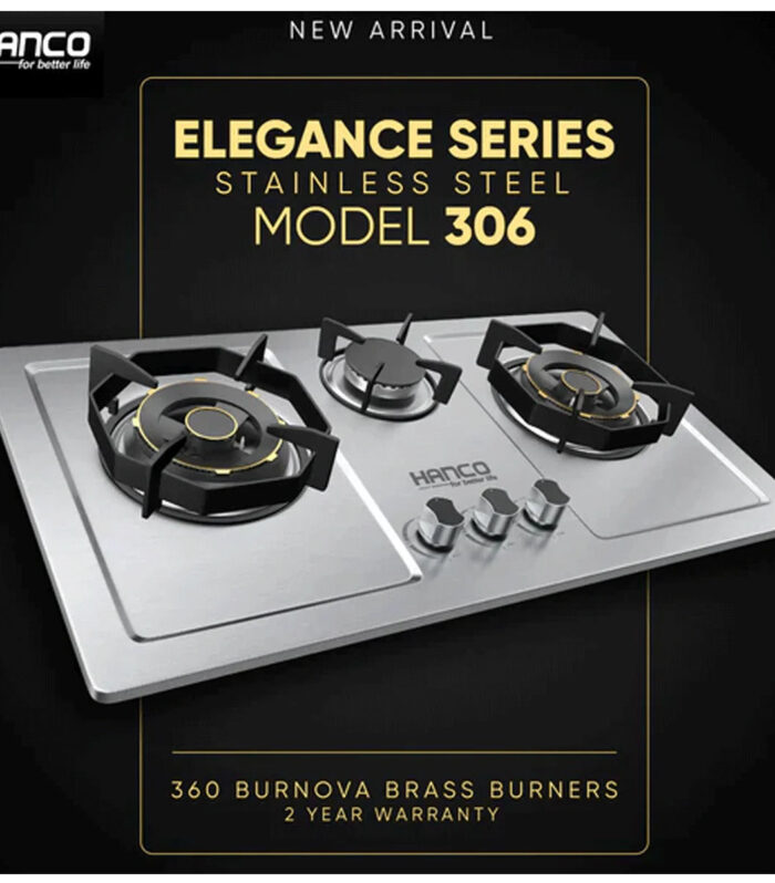 HANCO Hob Model 306 - Elegance Series - Burnova Brass Burners - Auto Ignition Stove - Latest Model