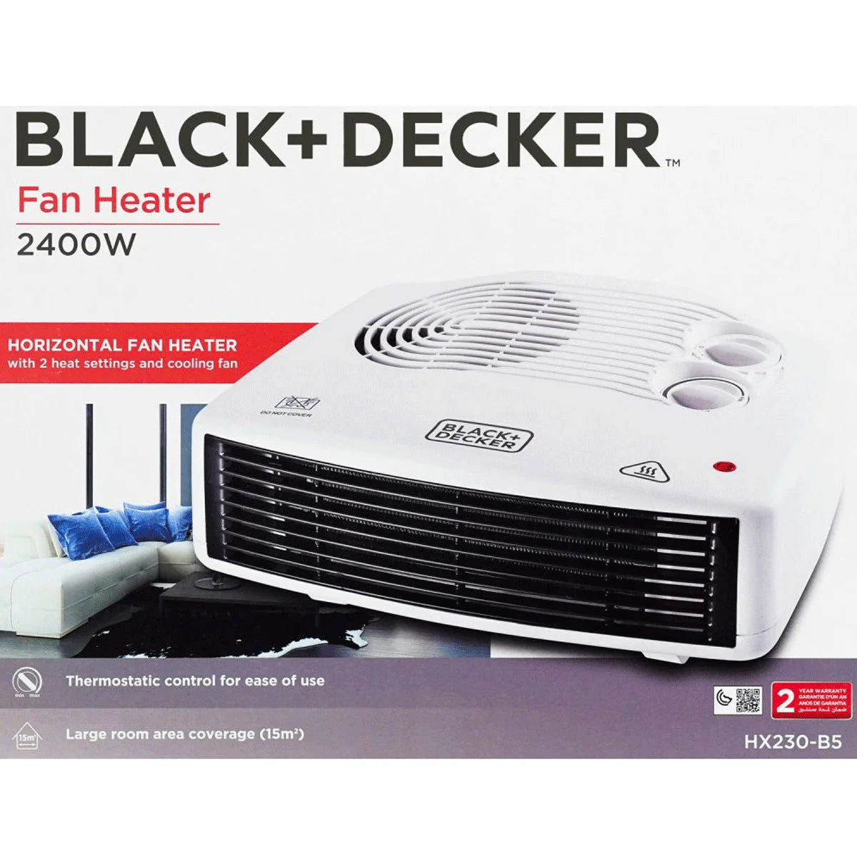 Black & Decker Horizontal Fan Heater, 2400W, HX230-B5